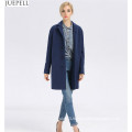 European Brand New Good Quality Women Winter Coat Long Double-Breasted Women′s Windbreaker Blue Wool Coat